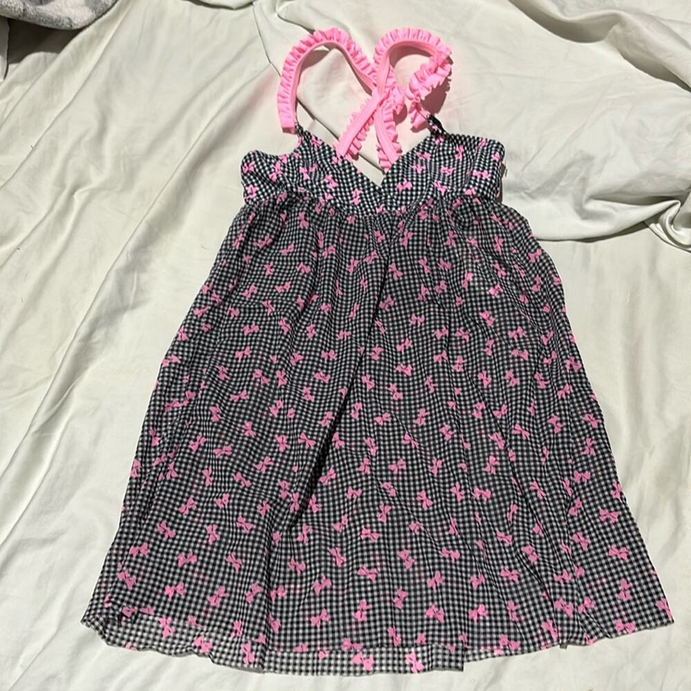 Hula Star 6/6x black white houndstooth pink bow accent cover up nwt perfect